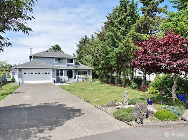 view of front of property featuring a garage and a front yard