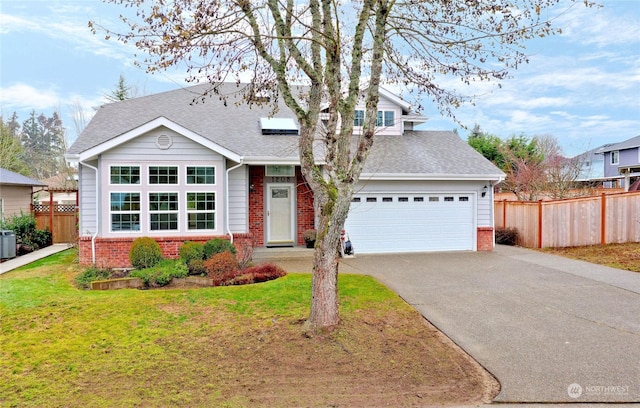 view of front facade featuring central AC unit, a garage, and a front yard