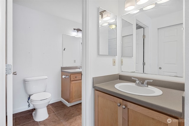 bathroom featuring tile patterned flooring, vanity, and toilet