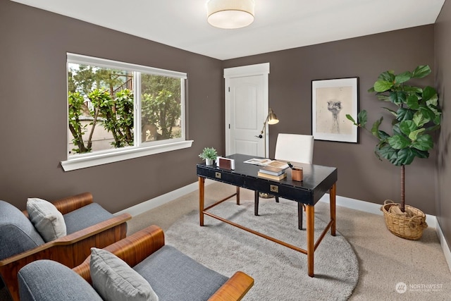 view of carpeted home office