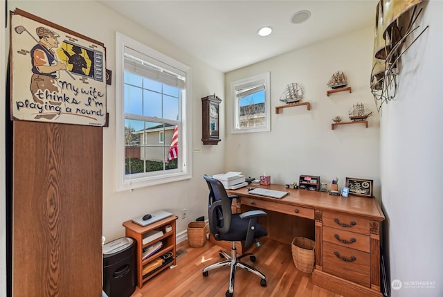 office space featuring wood-type flooring