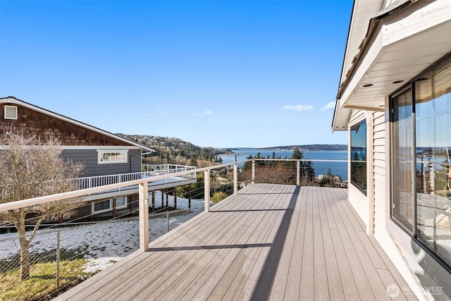 wooden terrace with a water view