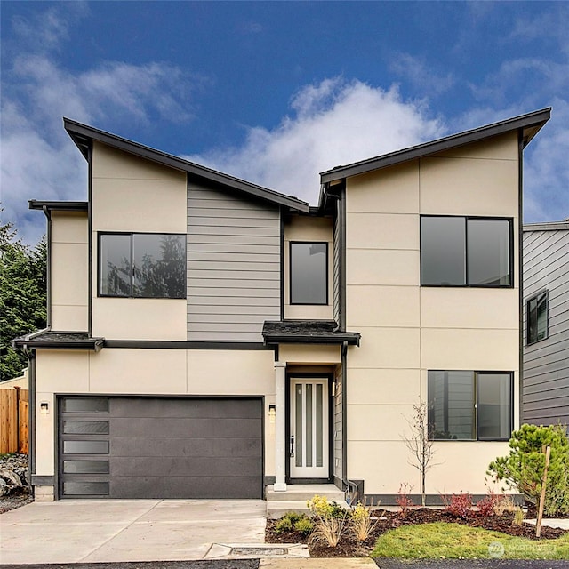 contemporary home featuring a garage