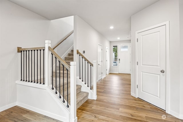 foyer entrance featuring light hardwood / wood-style floors