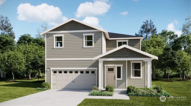 view of front of house with a garage and a front lawn