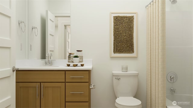 full bathroom featuring vanity, toilet, and shower / tub combo