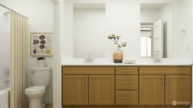 full bathroom featuring vanity, toilet, and shower / bath combo