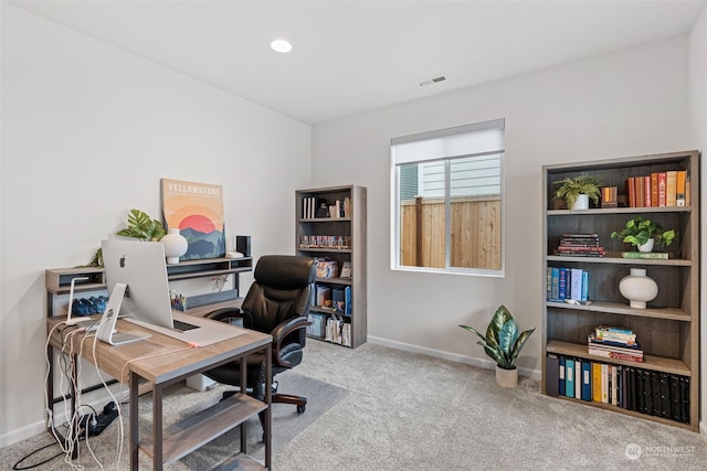 home office with carpet floors