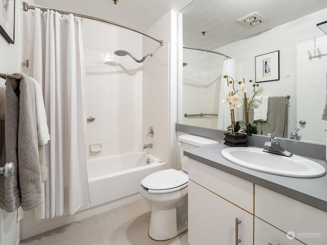 full bathroom featuring vanity, toilet, and shower / bath combo with shower curtain