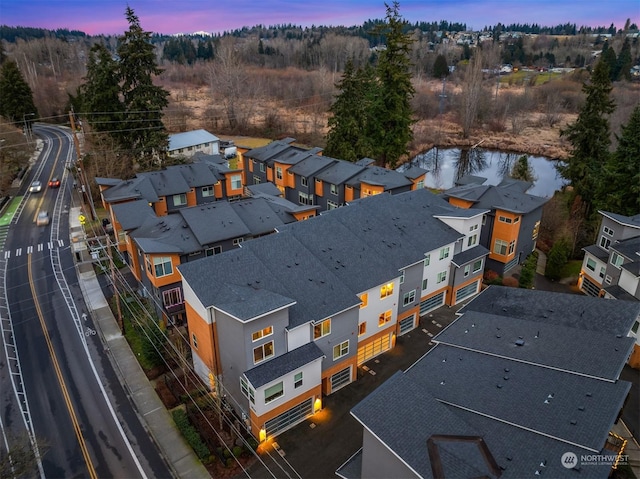 view of aerial view at dusk