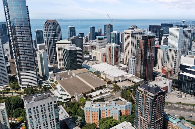 property's view of city featuring a water view