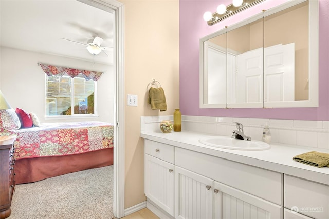 bathroom with vanity and ceiling fan