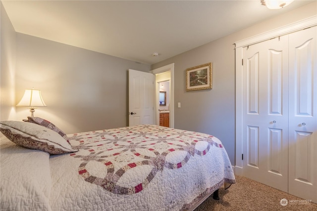 bedroom with carpet floors and a closet