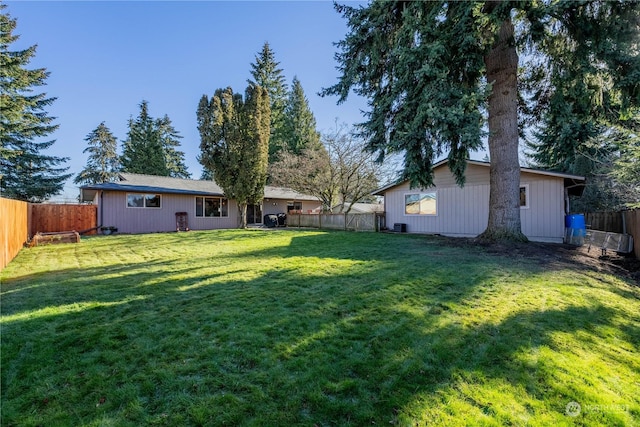 view of yard with a fenced backyard