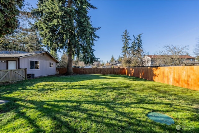 view of yard with a fenced backyard