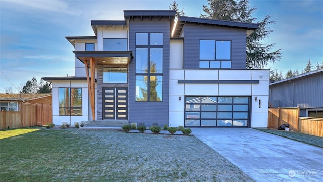 contemporary home featuring a front yard