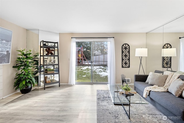 living room with light wood-type flooring