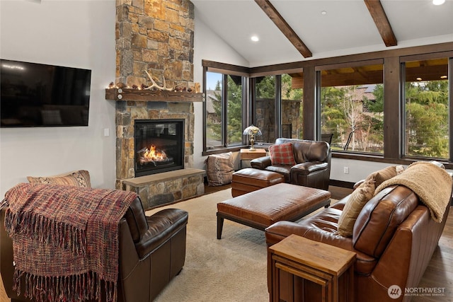 120 Rocky Run Loop, Cle Elum, WA 98922 - living area with a fireplace, plenty of natural light, and recessed lighting