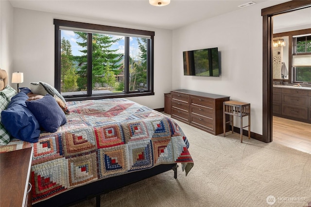 120 Rocky Run Loop, Cle Elum, WA 98922 - bedroom featuring multiple windows, ensuite bathroom, and light carpet