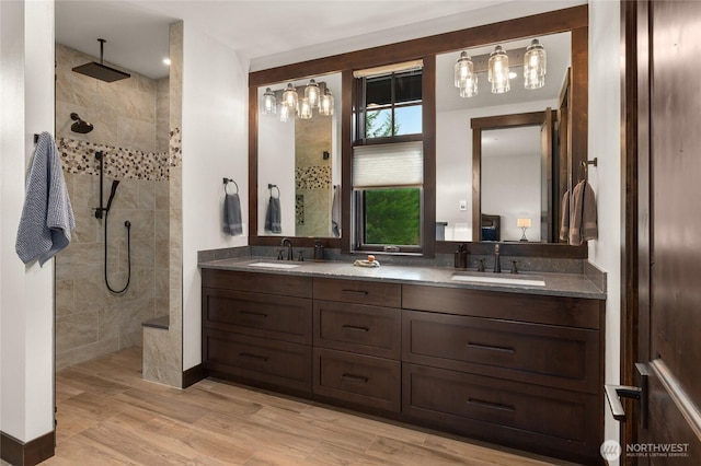 120 Rocky Run Loop, Cle Elum, WA 98922 - full bathroom featuring double vanity, walk in shower, and wood finished floors