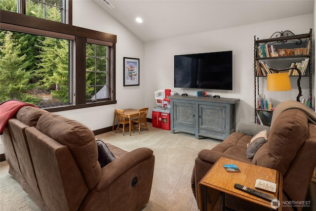 120 Rocky Run Loop, Cle Elum, WA 98922 - carpeted living area with vaulted ceiling and recessed lighting