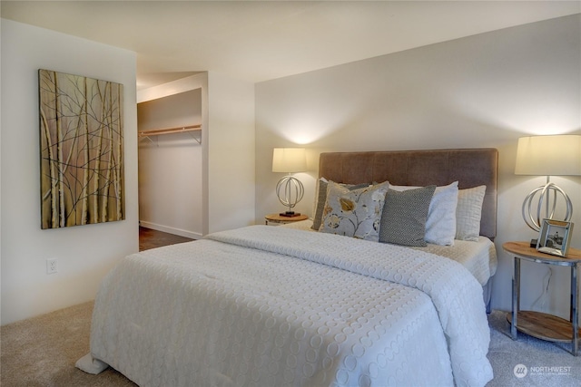 bedroom featuring carpet flooring and a closet