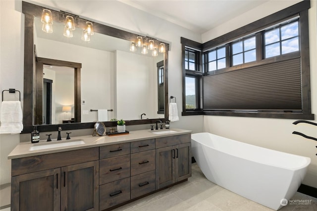 bathroom featuring vanity and a tub