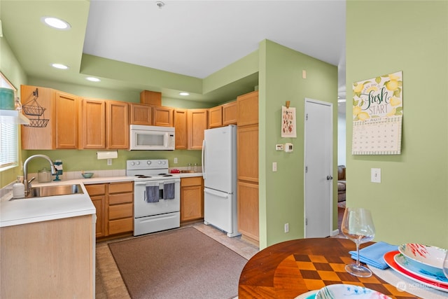 kitchen with sink and white appliances