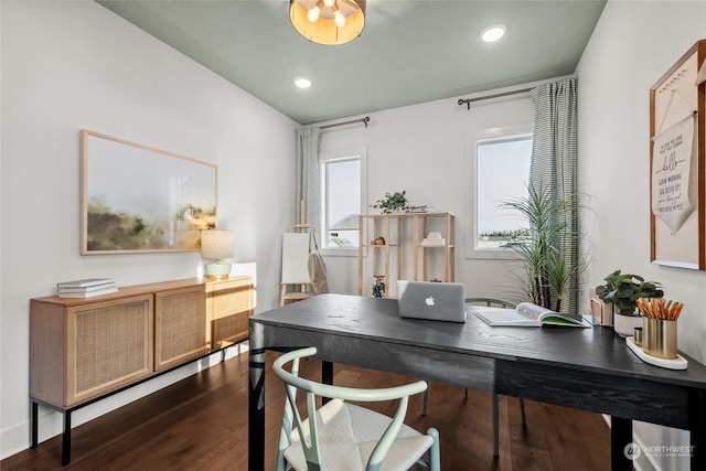 office area with dark wood-type flooring