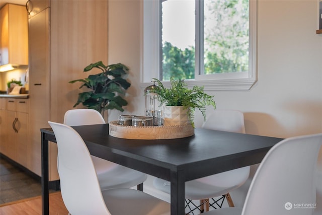 dining area with wood-type flooring