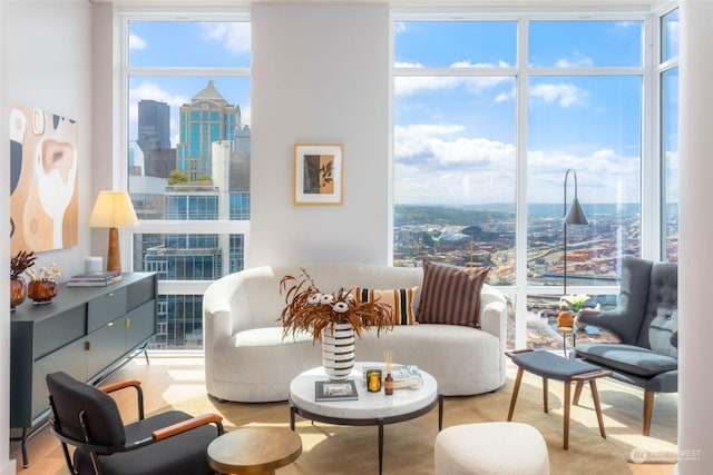 living area featuring expansive windows