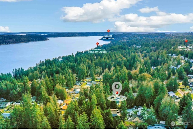 aerial view featuring a water view