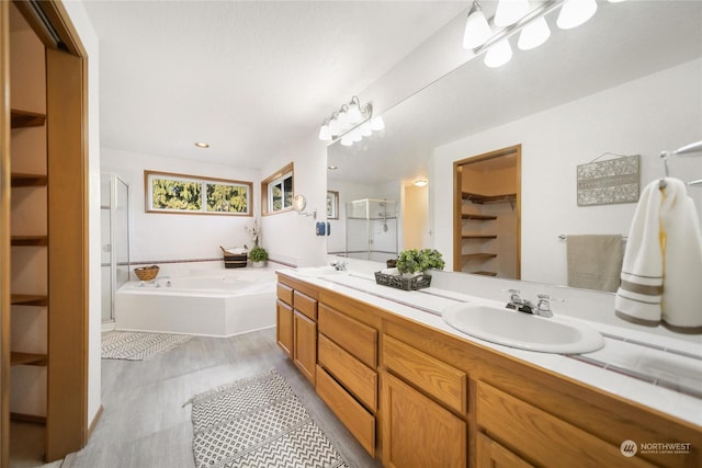 bathroom with vanity and separate shower and tub