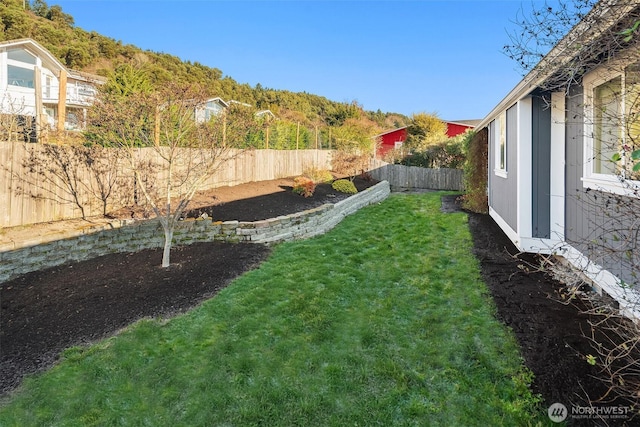 view of yard with a fenced backyard