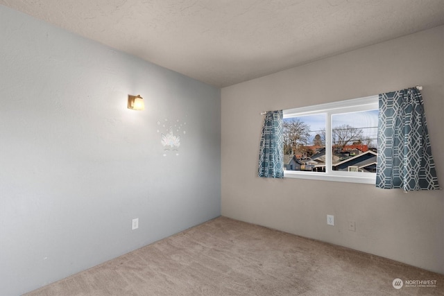 unfurnished room with carpet floors and a textured ceiling