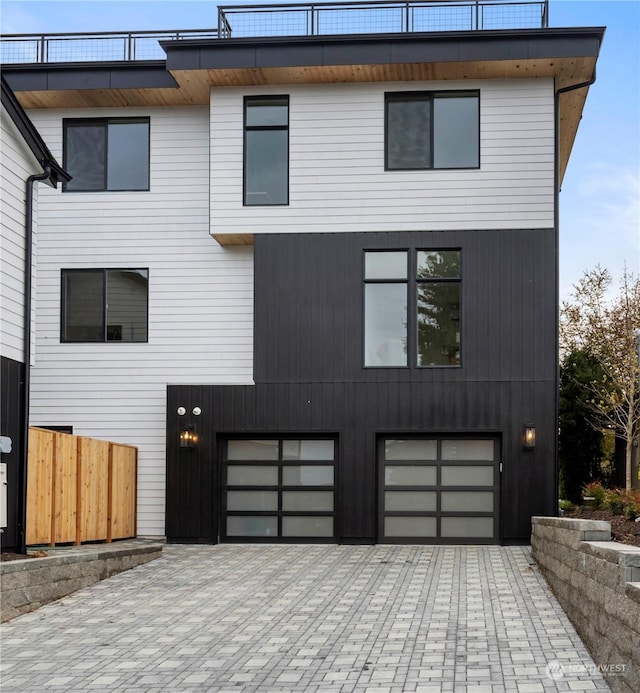 contemporary home with a garage