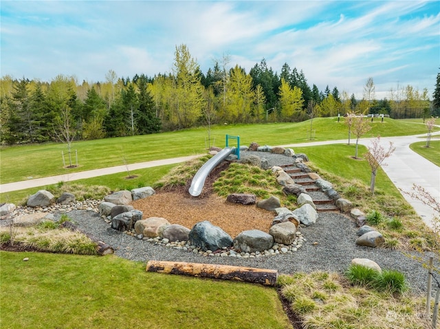 view of home's community with a lawn