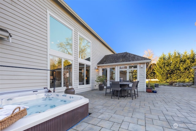 view of patio featuring a hot tub