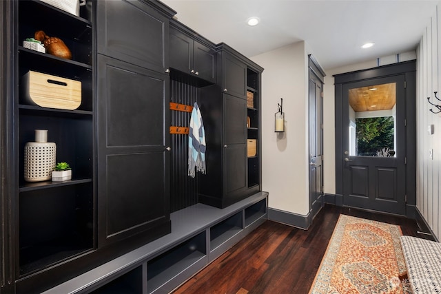 mudroom featuring dark hardwood / wood-style floors