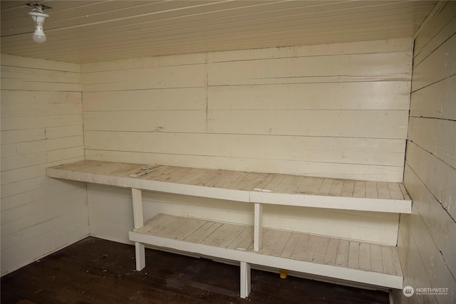 view of sauna with hardwood / wood-style flooring