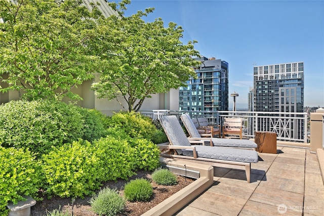 view of patio / terrace with a city view