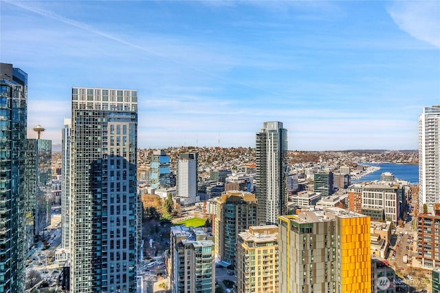 property's view of city with a water view