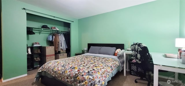 carpeted bedroom with a closet