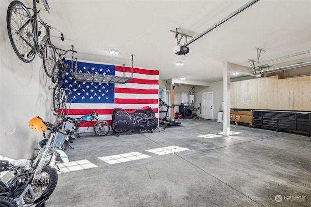 garage with a garage door opener