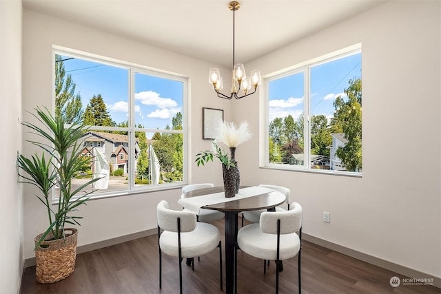 dining area featuring plenty of natural light and dark hardwood / wood-style floors