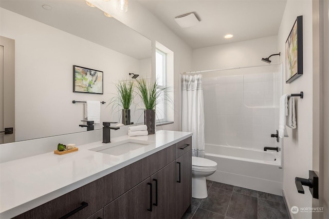 full bathroom featuring vanity, toilet, and shower / bath combo with shower curtain