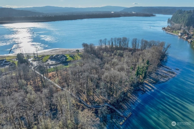 aerial view with a water and mountain view