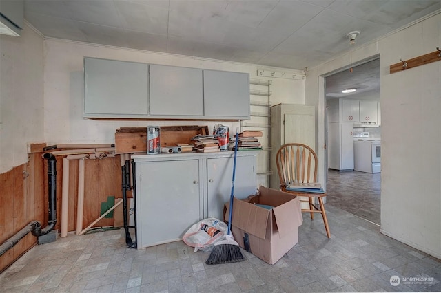 kitchen with white stove