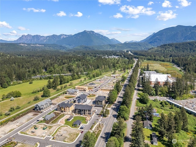 birds eye view of property with a mountain view