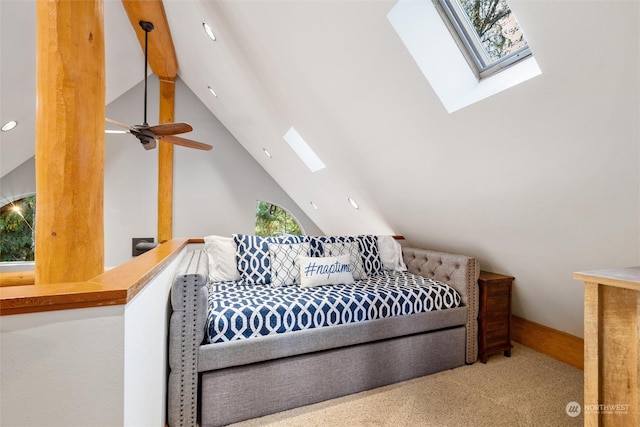 bedroom featuring carpet floors and vaulted ceiling